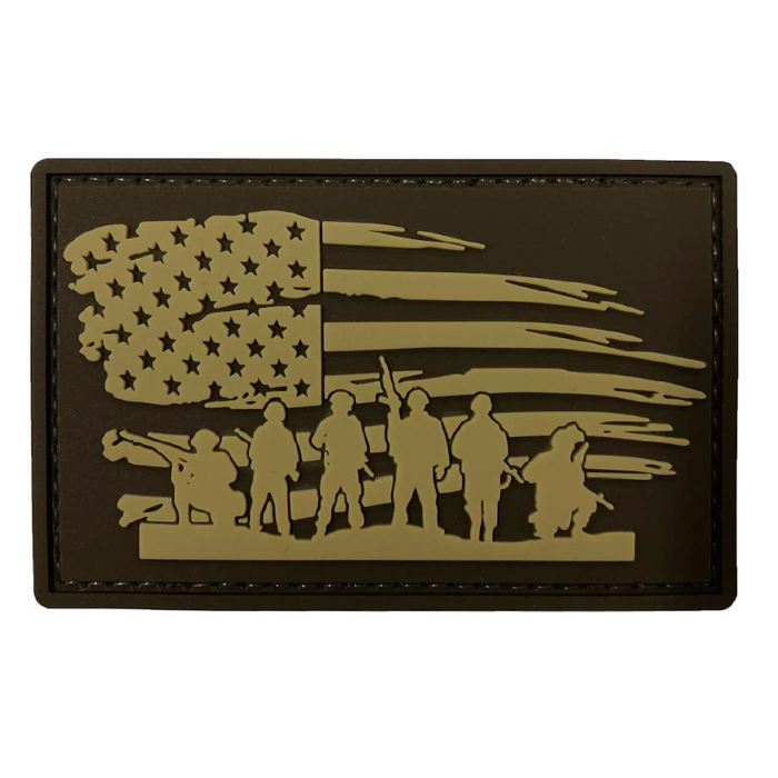 tacspec-us-flag-with-soliders-pvc-velcro-patch---t. TacSpec "US Flag Soldiers" PVC Velcro Patch - Tan