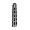 ac-7128-ace-butterfly-kn-sil-hnd-holes-serr-002. Ace Butterfly Knife Satin Skeletonized Handle w/Partially Serrated Satin Finished Blade