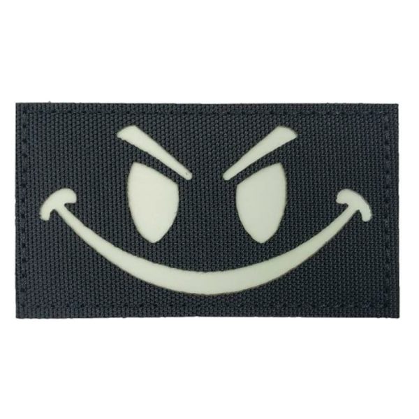 r-smiley-glow-tacspec-angry-smiley---reflective-la. Tacspec "Angry Smiley - Glow in the Dark" Laser-Cut Velcro Patch - Black