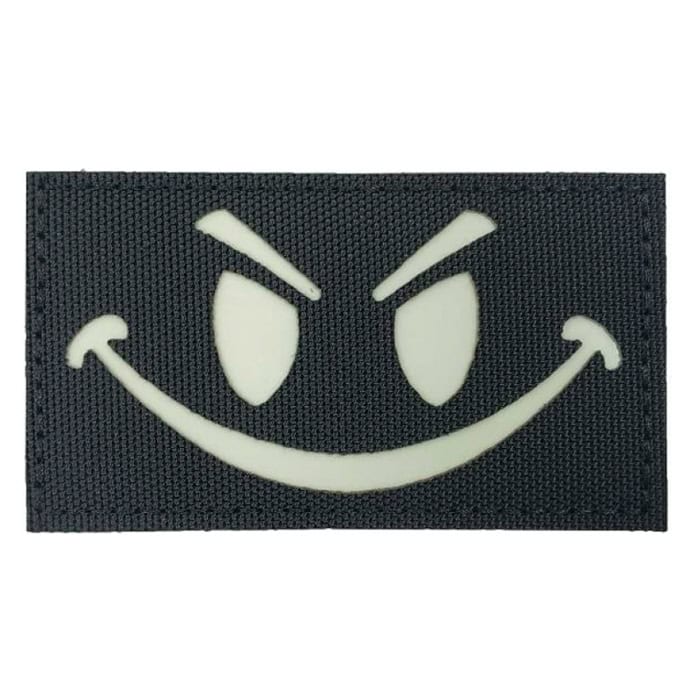 r-smiley-glow-tacspec-angry-smiley---reflective-la. Tacspec "Angry Smiley - Glow in the Dark" Laser-Cut Velcro Patch - Black