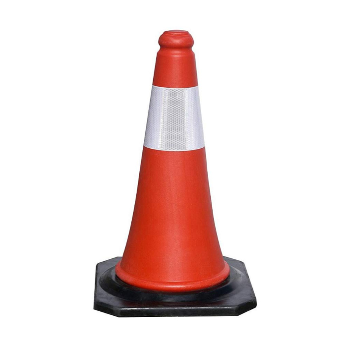 tc750e 001. Red Hard PVC Traffic Cone with Black Rubber Base - 750mm