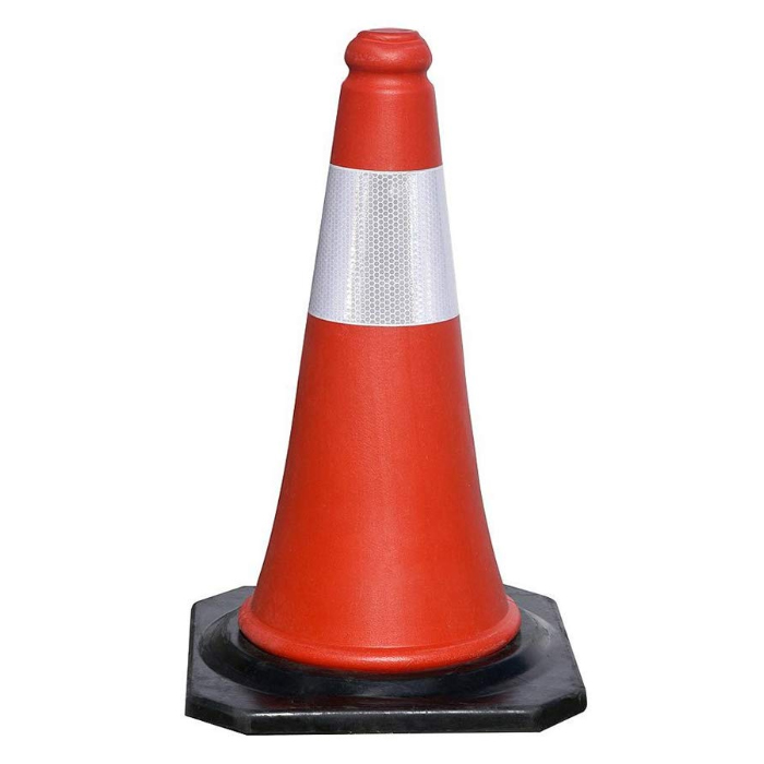 tc1000e 001. Red Hard PVC Traffic Cone with Black Rubber Base - 1000mm